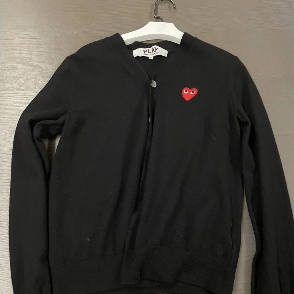 Comme des Garcons PLAY Cardigan - Black with Red Heart (Small)